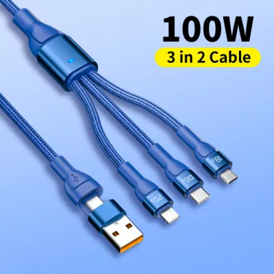 Pd100W 3 in 2 6A Typ C/USB auf Typ C Lightning Micro USB Ladegerät Nylon Schnellladung 5 in 1 USB Ladekabel