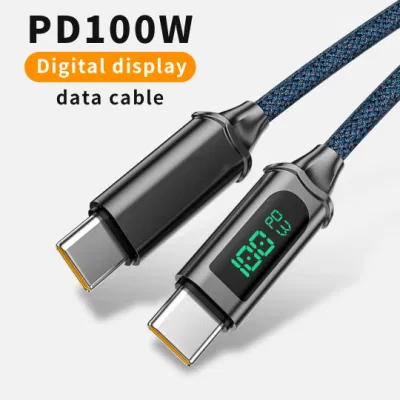 USB C auf Typ C PD-Kabel 100 W für MacBook Tablet Switch Xiaomi Samsung 5A Schnelllade-Digitalanzeige-Telefondatenkabel